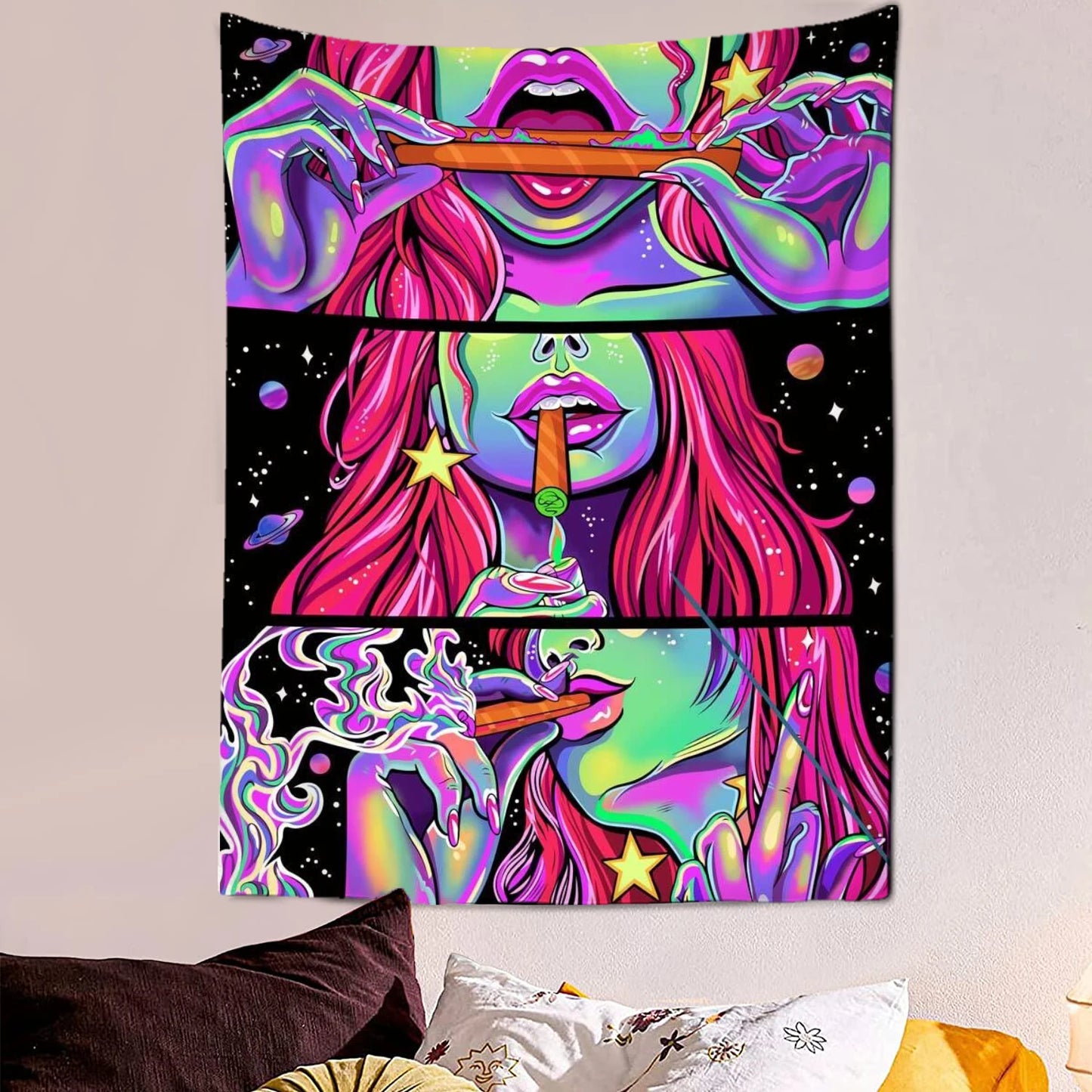 Hippie Wall (Pink Swish) Hanging Tapestries