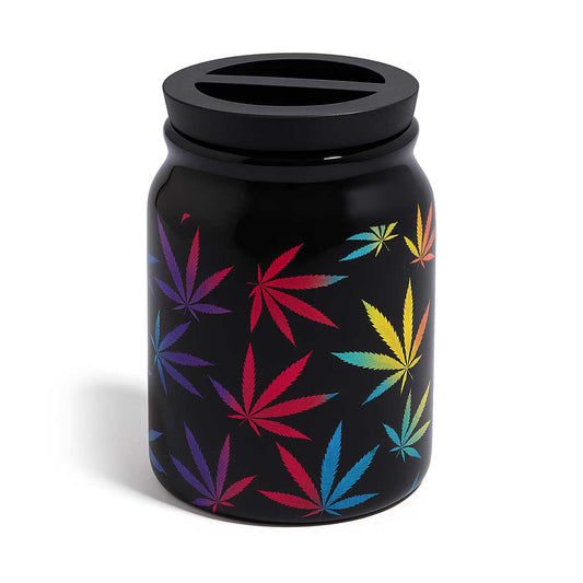 LARGE CERAMIC STASH JAR - WEED LEAFS
