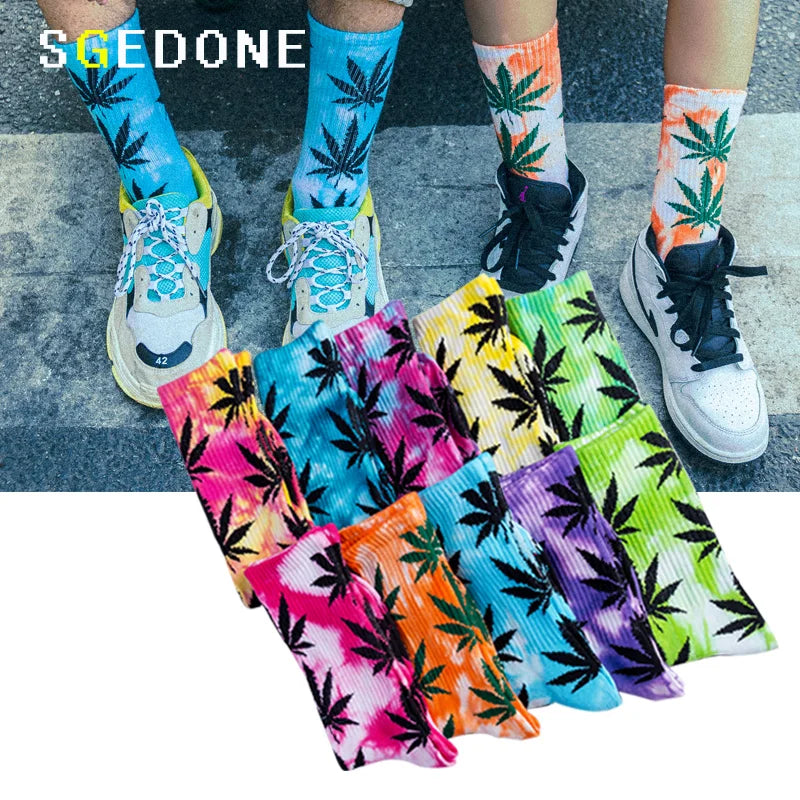 Tie-dyed Leaf Socks (Crew Socks/1Pair)