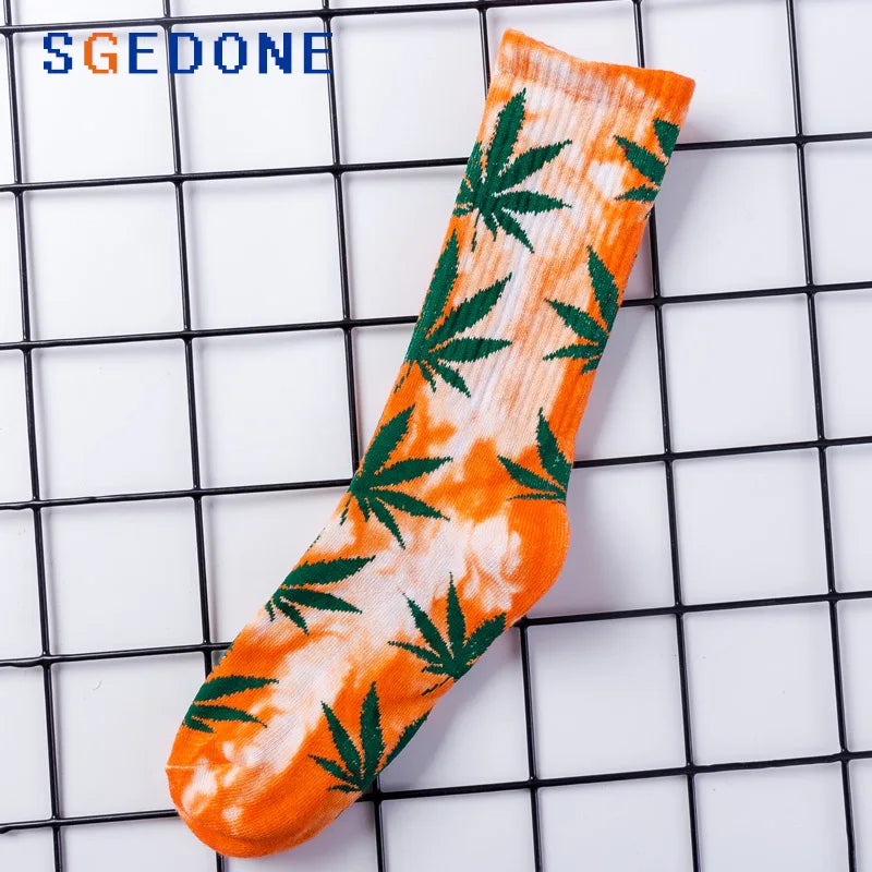 Tie-dyed Leaf Socks (Crew Socks/1Pair)