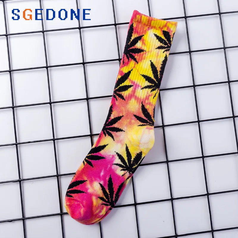 Tie-dyed Leaf Socks (Crew Socks/1Pair)