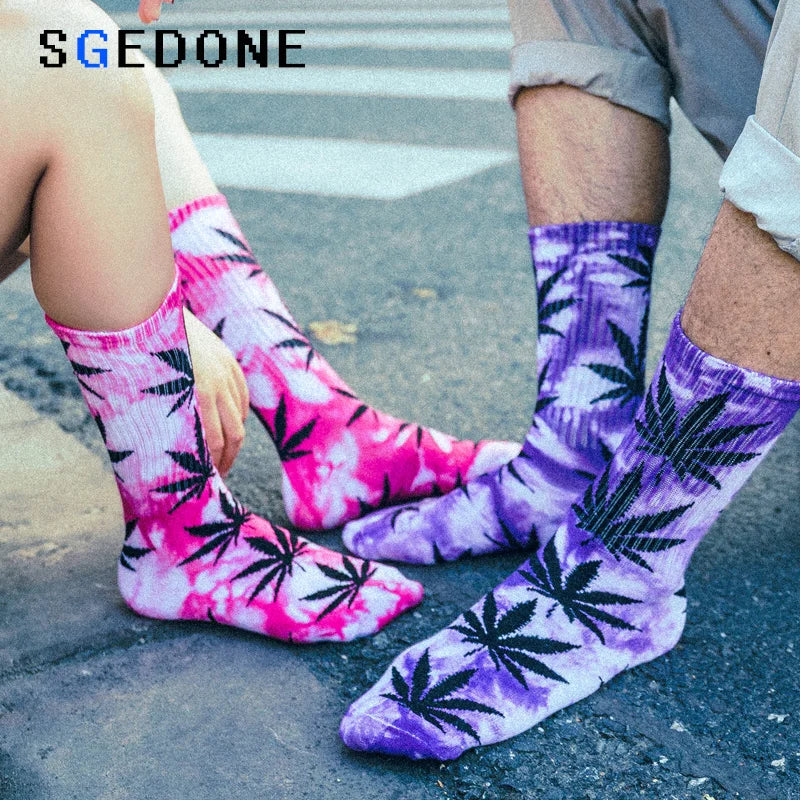 Tie-dyed Leaf Socks (Crew Socks/1Pair)