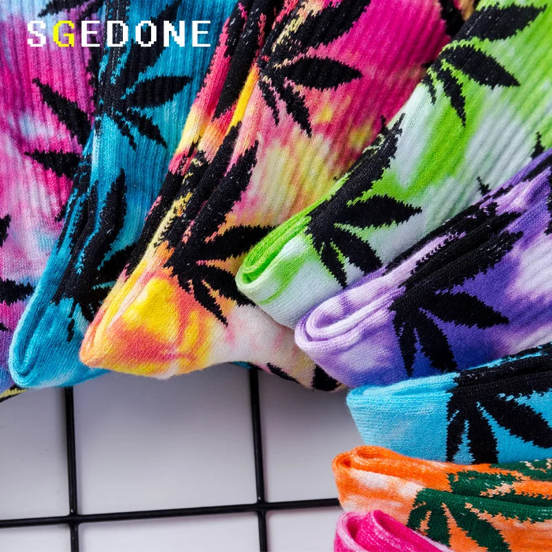 Tie-dyed Leaf Socks (Crew Socks/1Pair)