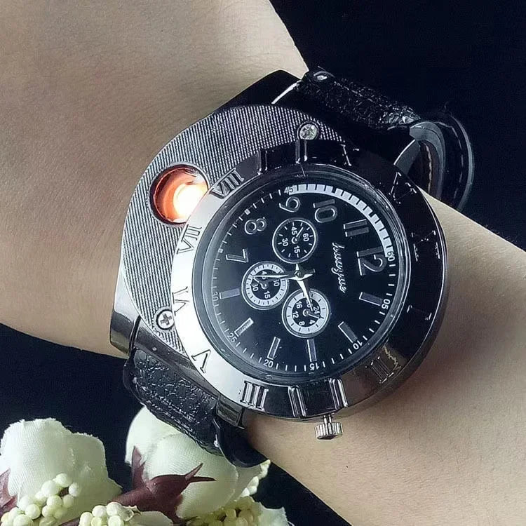 Quartz Watch Electric Flameless Lighter, w/USB Charge.