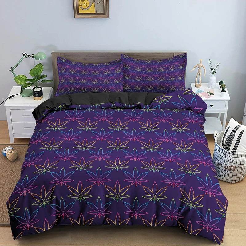 Weed Leaves Bedding Set with Pillowcase 2/3pcs Polyester Quilt Cover