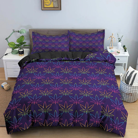 Weed Leaves Bedding Set with Pillowcase 2/3pcs Polyester Quilt Cover