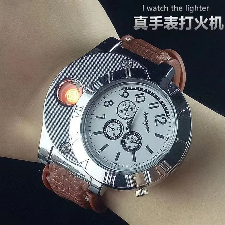 Quartz Watch Electric Flameless Lighter, w/USB Charge.