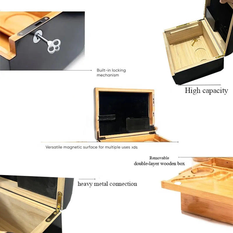 Luxury Bamboo Stash Box Kit with Movable Tray Storage & Lock Gift Set