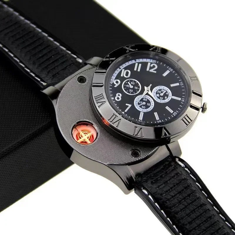 Quartz Watch Electric Flameless Lighter, w/USB Charge.