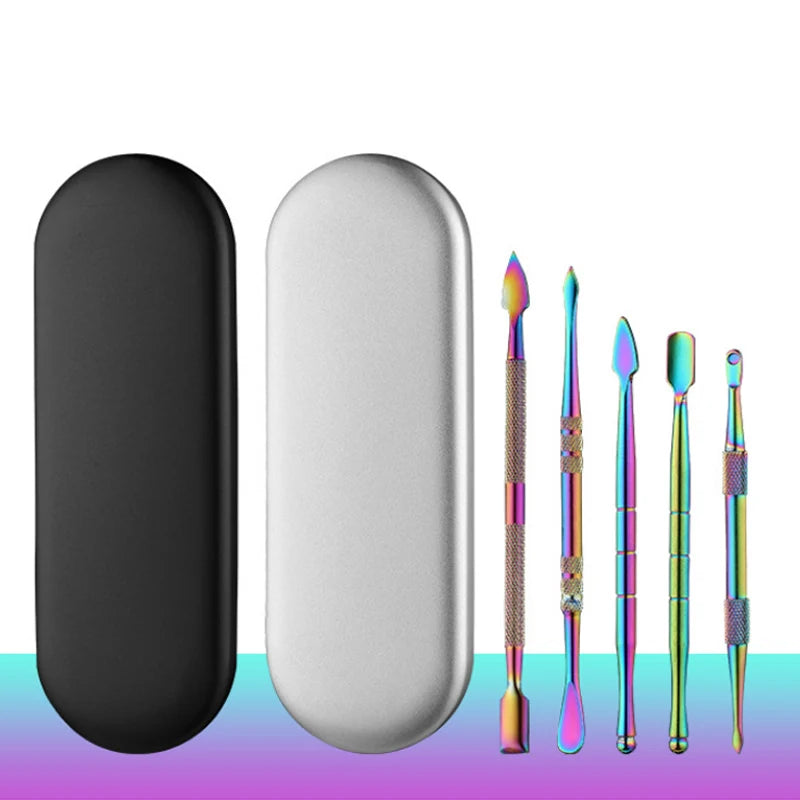 Wax Carving Tools Set , Rainbow/Sliver Stainless Steel Tools 
Double-Headed With Silicone Wax Container & Metal Case.