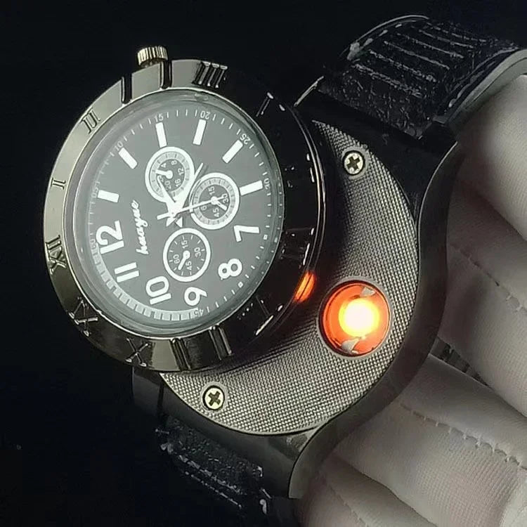 Quartz Watch Electric Flameless Lighter, w/USB Charge.