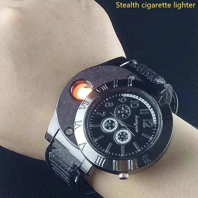 Quartz Watch Electric Flameless Lighter, w/USB Charge.