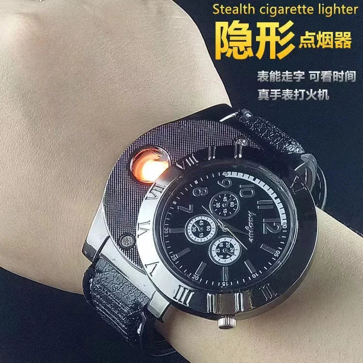 Quartz Watch Electric Flameless Lighter, w/USB Charge.