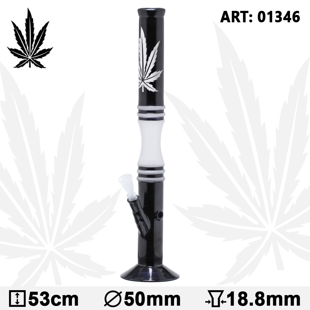 20.5" Black and White Hemp Leaf Glass Water Pipe Bong